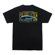 color: black ~ alt: blue fin flag wicking tee