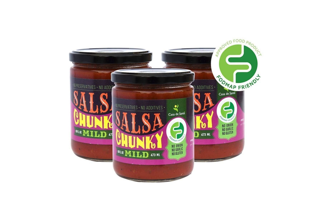 Low FODMAP Certified Salsa - No Onion No Garlic, Low Sodium, Gut Friendly, Artisan, Mild, Chunky (Pack of 3)-no onion no garlic low fodmap salsa-casa de sante