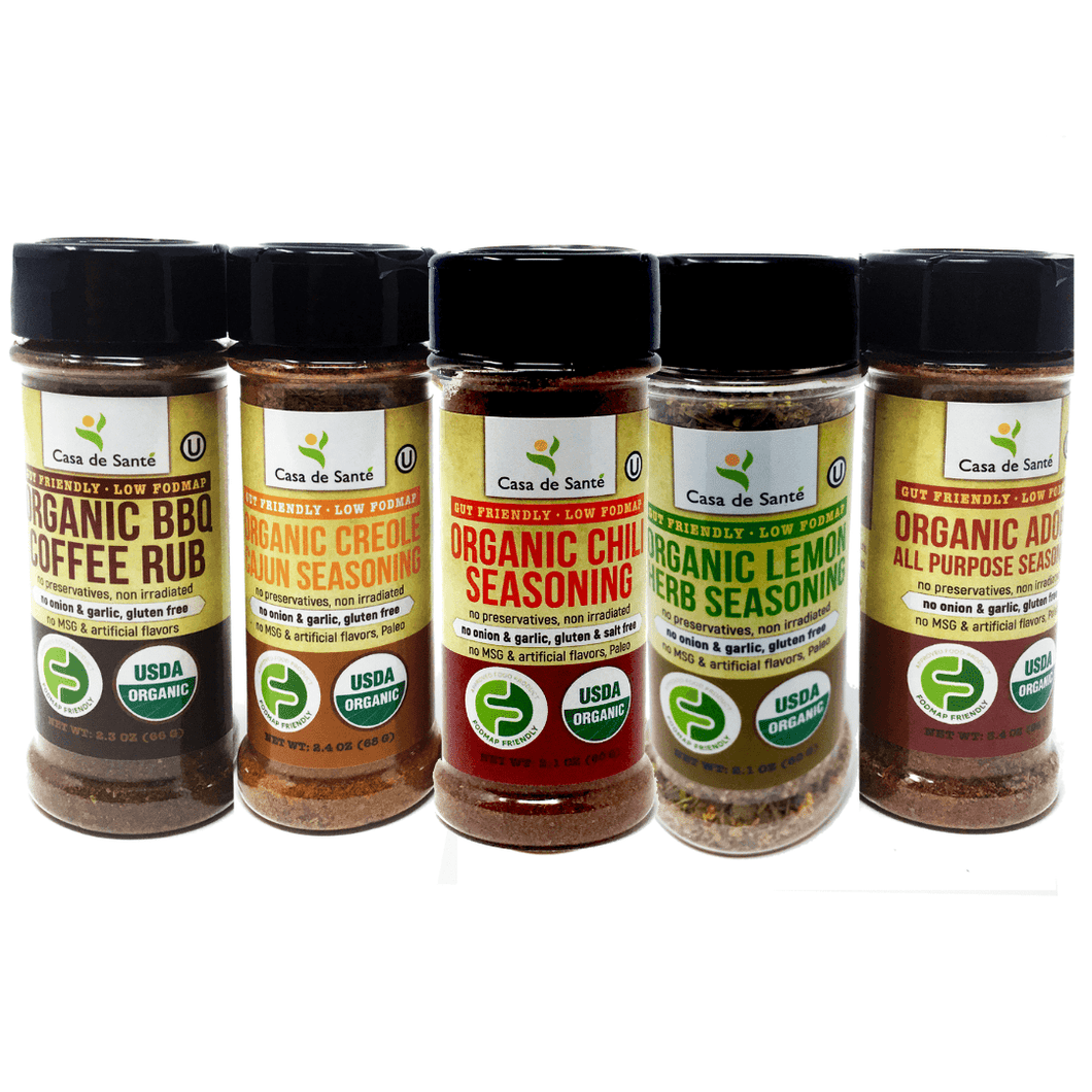 Organic Low FODMAP Spice Mixes -No Onion No Garlic, Gluten Free, No Carb, Keto, Paleo, Kosher, Grilling 5 Pack - casa de sante